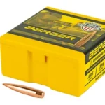 Berger 7MM 184GR Hybrid Target, yellow ammunition box with three copper-coloured bullets