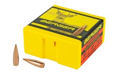 BERGER .308 155G HUNT VLD 100CT, yellow box with two copper-coloured bullets