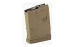 Mission First Tactical MAG MFT 5.56 10RD FDE, tan magazine angled front view with black feed lips