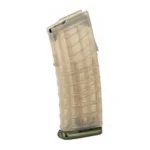 MAG STEYR AUG 30RD GREEN, angled side view of translucent green curved magazine