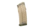 MAG STEYR AUG 30RD GREEN, angled side view of translucent green curved magazine