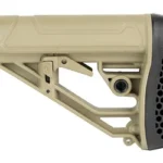 Adaptive EX AR rifle stock in flat dark earth, left-side view with black textured buttpad