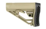 Adaptive EX AR rifle stock in flat dark earth, left-side view with black textured buttpad