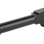 BACKUP BBL FOR GLK 43/43X THRDD BLK, black barrel in side view with threaded muzzle protector