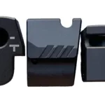 BACKUP COMP CMPCT P320 BLK black compensator shown from front, side and rear views