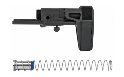 MAXIM CQB GEN 6 black pistol brace, side view with separate spring and buffer