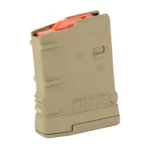 MAG AMEND2 SR25/AR10 7.62 FDE 10RD tan magazine, angled side view with red follower