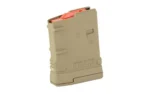 MAG AMEND2 SR25/AR10 7.62 FDE 10RD tan magazine, angled side view with red follower