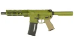 SANTAN STT-15 firearm, left side, olive green finish with black magazine and tan grip