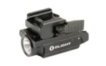 OLIGHT PL-Mini 2 Valkyrie black angled side view with front lens, rail mount and side lever