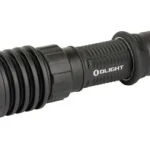 OLIGHT WARRIOR X 4 2600LUM black flashlight, angled side view with finned bezel and textured grip