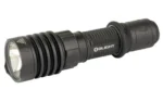 OLIGHT WARRIOR X 4 2600LUM black flashlight, angled side view with finned bezel and textured grip