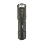 FENIX E01 V2, front view of black cylindrical keychain flashlight with lens visible