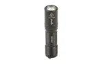 FENIX E01 V2, front view of black cylindrical keychain flashlight with lens visible