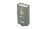 FENIX E03R V2, front view of grey rectangular keychain flashlight with dual lights