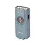 FENIX E06R gray, angled front view with top light panel, round button and side port