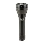 FENIX HT32 black flashlight, front angled view with wide bezel and textured cylindrical body