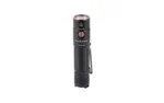 FENIX E35R black flashlight, angled front view with round lens, side button and pocket clip