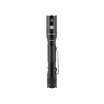 FENIX LD22 V2 black penlight, upright side view with pocket clip and textured grip