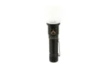 FENIX LD36R black flashlight, upright front view with white diffuser, side button and clip
