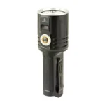 FENIX LR36R black flashlight, upright front view with side controls and textured body
