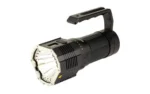 FENIX LR60R black rechargeable searchlight, angled front view with wide reflector and handle