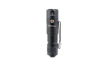 FENIX PD26R ACE black flashlight, upright front view with side button and pocket clip