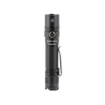 FENIX PD35 V3 black EDC flashlight, upright front view with side button and pocket clip