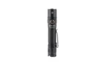 FENIX PD35 V3 black EDC flashlight, upright front view with side button and pocket clip