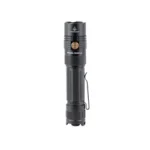 FENIX PD36RACE black flashlight, side view with pocket clip and copper-tone button