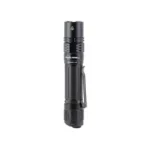 FENIX PD36R PRO black flashlight, side view with textured body and pocket clip