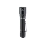 FENIX TK11R black tactical flashlight, side view with pocket clip and textured grip