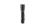 FENIX TK11R black tactical flashlight, side view with pocket clip and textured grip