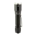 FENIX TK16 V2 black tactical flashlight, side view with flared bezel and pocket clip