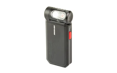 primary-10337 FENIX SW05R black rectangular light, angled front view with pivoting lamp head and red button