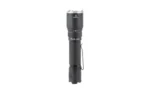FENIX TK21R black flashlight, side view with pocket clip and silver bezel