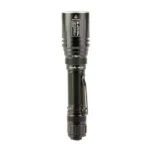 FENIX TK30R black flashlight, front view with round bezel and textured body