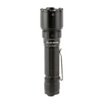 FENIX WF26R black flashlight, side view with pocket clip, textured grip and flared head