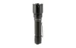 FENIX WF26R black flashlight, side view with pocket clip, textured grip and flared head
