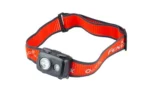 FENIX HL16 black headlamp, front view with dual lights and red adjustable headband