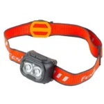 FENIX HL18RT black headlamp, front view with dual lights and red adjustable headband