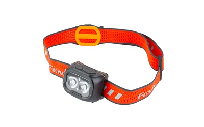 primary-10346 FENIX HL18RT black headlamp, front view with dual lights and red adjustable headband