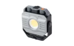 Fenix CL28R gray lantern, front three-quarter view with round light panel and top controls