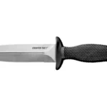 COLD STEEL COUNTER TAC I silver fixed blade side view with black textured handle and guard