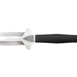Cold Steel Hide Out silver double-edge knife, side view with black textured handle and guard