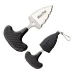 COLD STEEL MINI PAL W/SHEATH, silver push dagger with black textured handle and black sheath