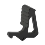 Strike Extended Charging Handle Latch black, side view with ridged pad and triangular cutout