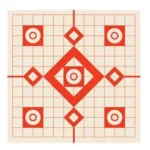 Burris Targets, square cream paper target with red grid, diamonds and bullseyes, front view