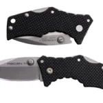 Cold Steel MCRO RECON 1 SPEAR PNT, open and closed side views with black textured handle