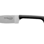 Cold Steel Bird & Game knife, right-side view with plain silver blade, black handle and finger ring